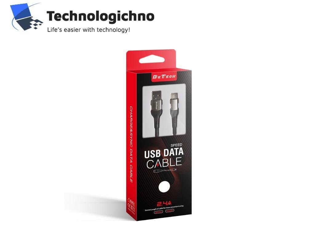 Кабел DeTech DE-43c2 Type-C 2m Black
